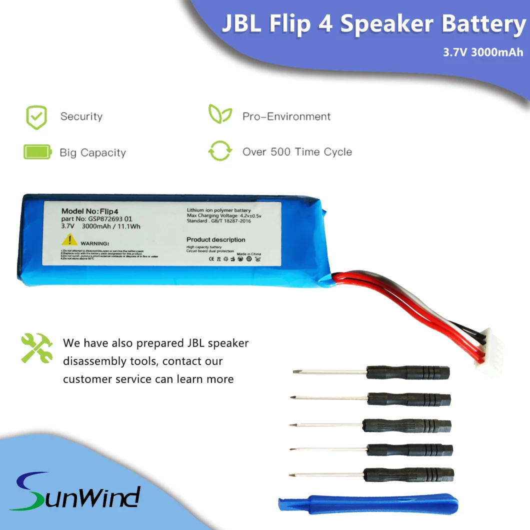 3.7V 3000mAh Li-Polymer Bt Battery for Jb L Speaker Flip 4 Gsp872693 01 Flip4 Special Edition