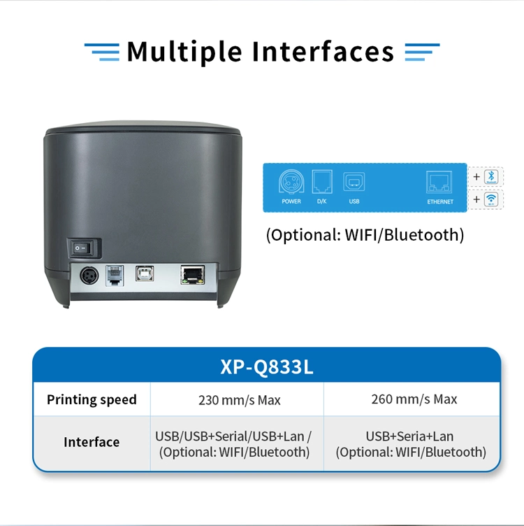 Xprinter XP-Q833L Small Size 80mm Thermal Receipt Printer With Wall-Hanging Design Auto Cutter